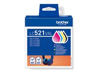 Brother LC521 Value Pack - 4-pack - svart, gul, cyan, magenta - original - hängande låda - bläckpatron - för Brother DCP-J1260W, DCP-J1310DW LC521VAL