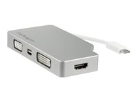StarTech.com 4-i-1 USB-C-videoadapter med flera portar - aluminium - 4K 30Hz - silver - Videokort - USB-C hane till HD-15 (VGA), DVI-D, HDMI, Mini DisplayPort hona - 10.5 cm - silver - stöd för 4K, aktiv CDPVGDVHDMDP