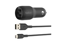 Belkin BoostCharge Dual Charger - Strömadapter för bil - 24 Watt - 4.8 A - 2 utdatakontakter (USB) - på kabel: Micro-USB - svart CCE002BT1MBK