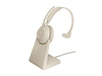 Jabra Evolve2 65 UC Mono - Headset - på örat - konvertibel - Bluetooth - trådlös - USB-A - ljudisolerande - beige - med laddningsställ 26599-889-988