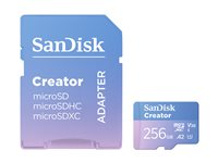 SanDisk Creator - Flash-minneskort (microSDXC till SD-adapter inkluderad) - 256 GB - A2 / Video Class V30 / UHS-I U3 - mikroSDXC UHS-I SDSQXAV-256G-GN6MS
