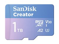 SanDisk Creator - Flash-minneskort (microSDXC till SD-adapter inkluderad) - 1 TB - A2 / Video Class V30 / UHS-I U3 - mikroSDXC UHS-I SDSQXAV-1T00-GN6MS